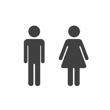 Схематично изображены фигуры мужчины в брюках и женщины в платье. Обе черного цвета