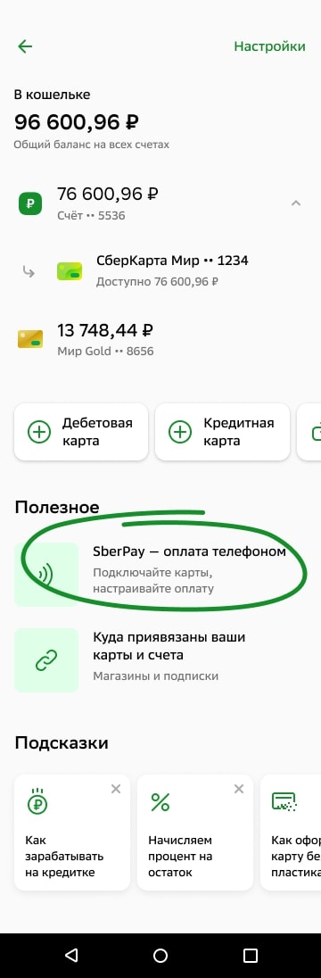 окно приложения sber pay